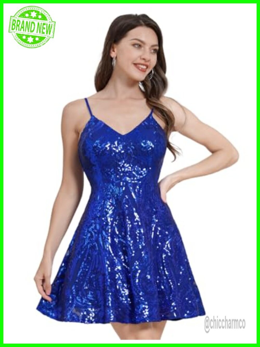 Sequin V-Neck Backless A-Line Mini Dress
